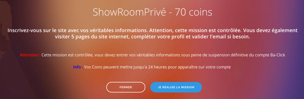 Inscription à des sites depuis Ba-click