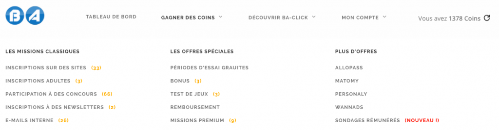 Menu du site ba-click
