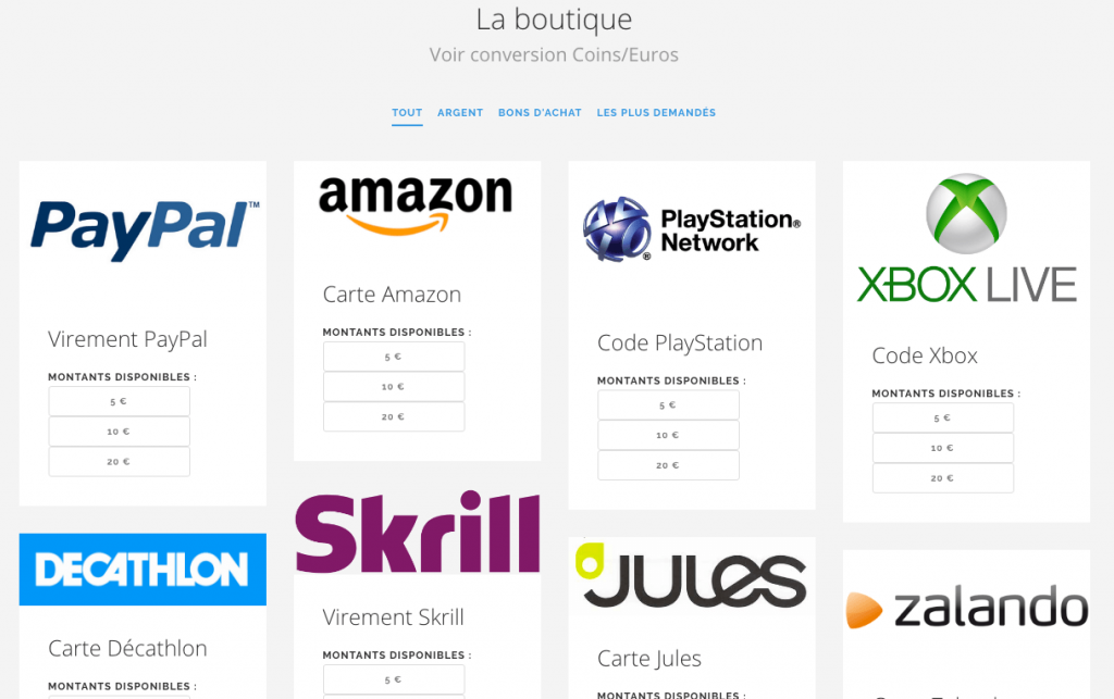 Playstation Network, Amazon, Paypal, Skrill... plein de moyens d'échanger vos coins.